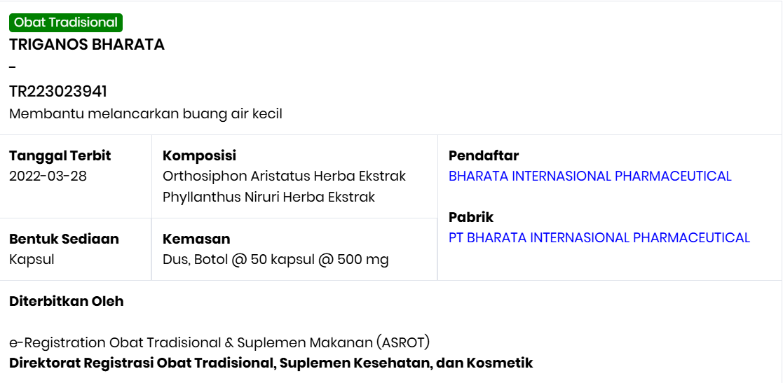 Sertifikat BPOM TR 223023941